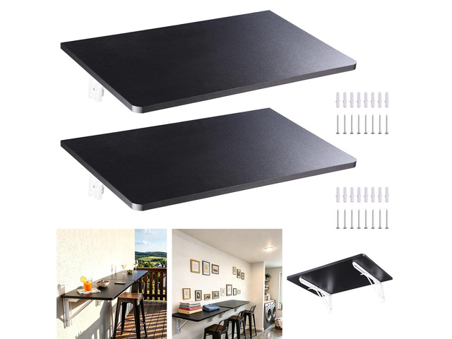 Yescom Wall Mounted Folding Desk 48 Inch 2 Pack Floating Drop Leaf Bar Table Black Mounted Folding Bar Desk 2 Independent Panels Holds 100 Lbs