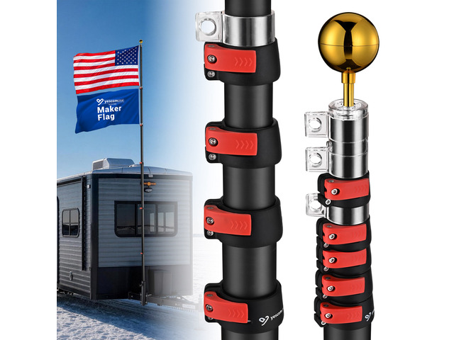 Yescom Ice Fishing Marker Flag Pole Aluminum Telescoping In Ground 20FT 360-Degree Flag Rotating Lock, Prevents Wind Tangling, 6 Sections...