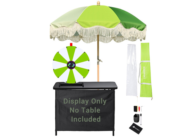WinSpin 24' Modular Prize Wheel Tabletop with Palm Springs Green Fringe Umbrella for Outdoor Pop-up Shop Craft Booth