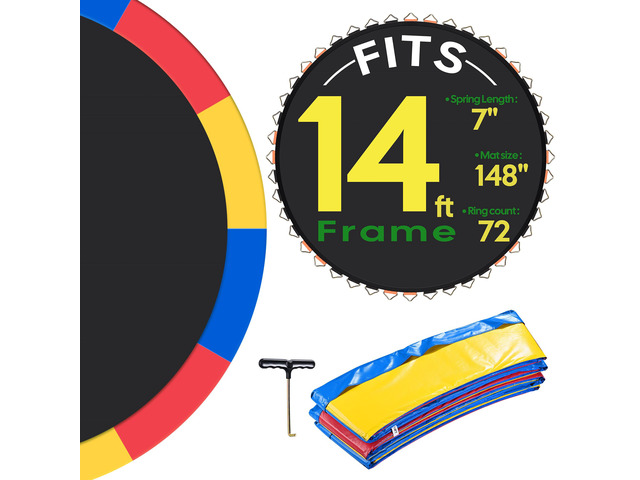 Yescom Trampoline Mat & Pad Replacement Kit with 72V-Ring Fits 14 ft Trampoline Frame