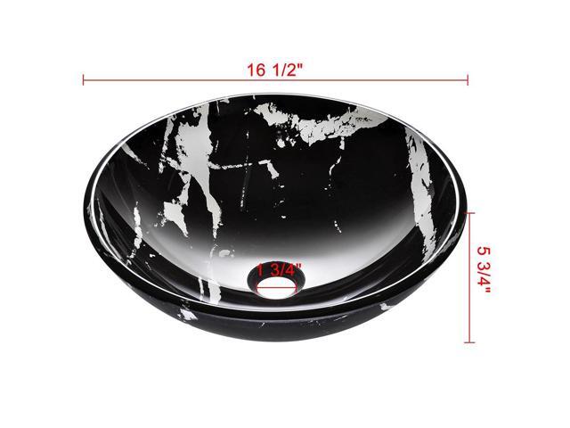 Tempered Glass Round Vessel Sink Artistic Marbling Pattern Above Counter Bathroom Vanity Bowl Basin