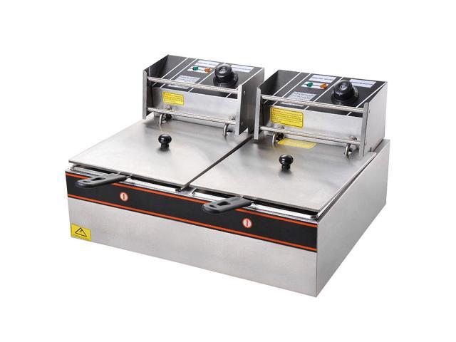 24L 5000W Stainless Steel Electric Deep Fryer Countertop Dual Tank Basket Commercial Restaurant