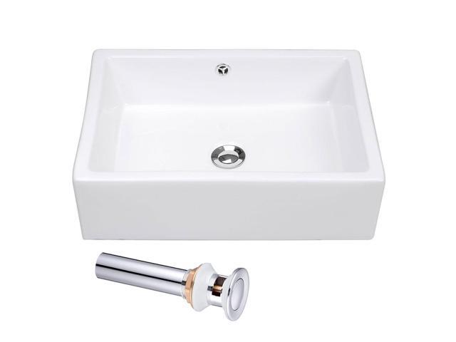 Aquaterior 2 Pcs Rectangle Porcelain Above Counter Vessel Sink Ceramic Basin with Drain Overflow