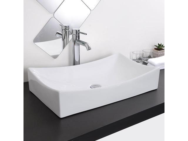Aquaterior 2 Pack Rectangle Porcelain Above Counter Vessel Sink Basin with Chrome Pop up Drain