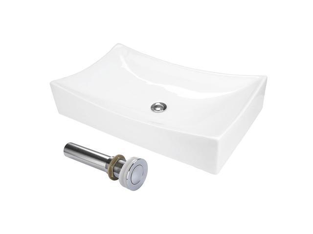 Aquaterior 2 Pack Rectangle Porcelain Above Counter Vessel Sink Basin with Chrome Pop up Drain