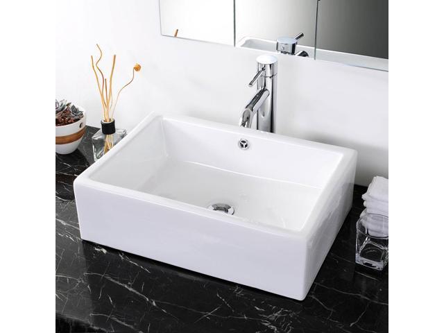 Aquaterior 2 Pcs Rectangle Porcelain Above Counter Vessel Sink Ceramic Basin with Drain Overflow