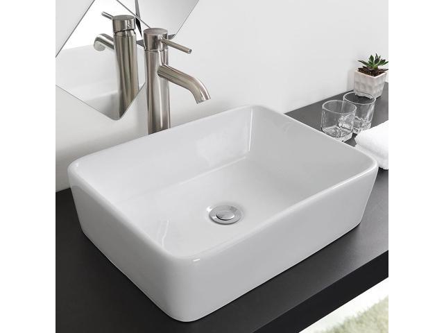 Aquaterior 2 Pcs Rectangle Porcelain Above Counter Vessel Vanity Sink Ceramic Wash Basin with Drain