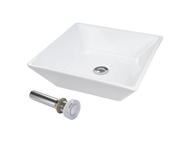 Aquaterior 2 Pcs Square Porcelain Above Counter Sink Bathroom Ceramic Vessel Basin Pop up Drain