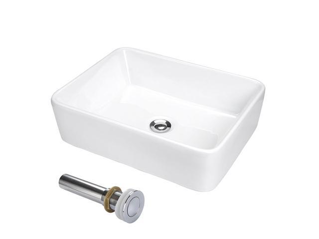 Aquaterior 2 Pcs Rectangle Porcelain Above Counter Vessel Vanity Sink Ceramic Wash Basin with Drain