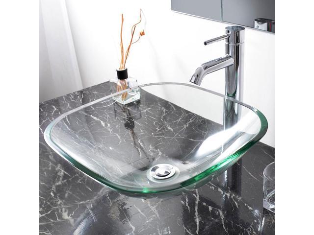 Aquaterior 2 Pack Square Tempered Glass Above Counter Vessel Bowl Vanity Sink Bathroom Wash Basin