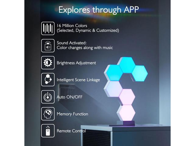 Yescom APP Control WiFi Hexagon LED Light Kit 15 Blocks w/Alexa Google Home Game Room Decor Gift