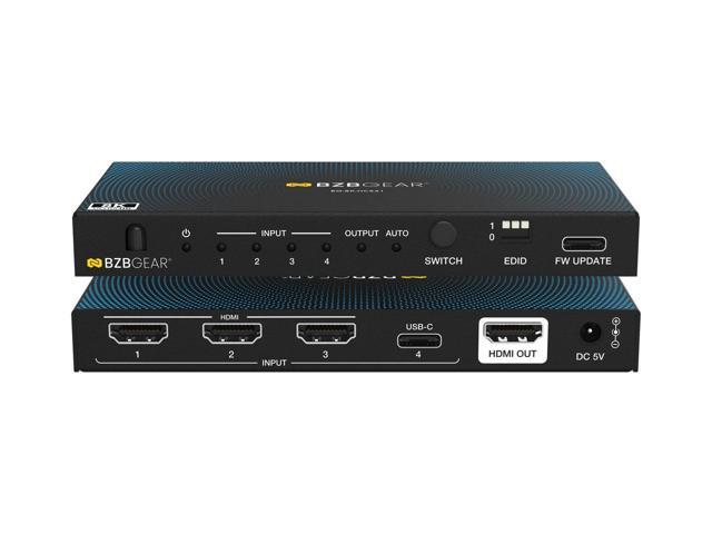 BZBGEAR 4x1 8K UHD HDMI/USB-C 2.1 Switcher (8K60/4K120Hz 4:4:4 VRR/ALLM/QMS/QFT/SBTM Support)