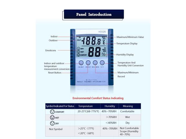 OUTEST HC520 Digital Indoor/Outdoor Thermometer Hygrometer Temperature Humidity Meter LCD Weather Station With Sensor