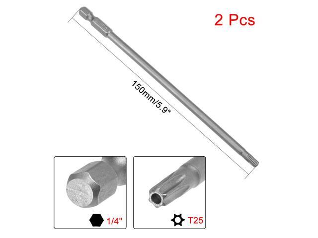 2Pcs 1/4' Hex Shank 150mm Length Magnetic Torx Security Head T25 Screwdriver Bits S2 Alloy Steel