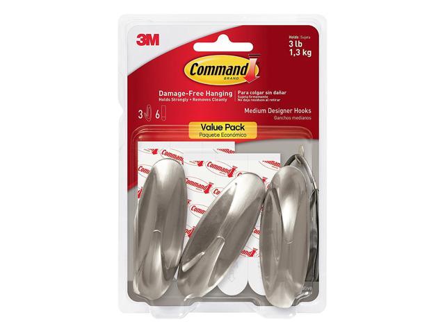 3M Scotch CMD-HK Command Hooks: Medium Brushed Nickel Designer Hook - Value Pack [3 hooks per pack] (Brushed Nickel)