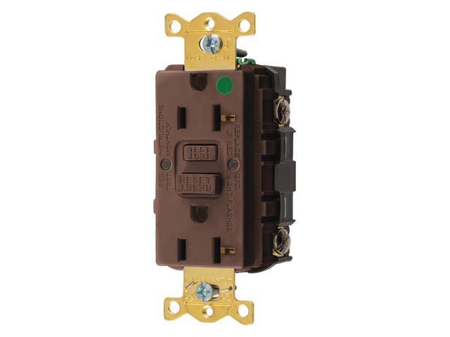 HUBBELL WIRING DEVICE-KELLEMS GFR83 GFCI Receptacle, 20A, 125VAC, 5-20R, Brown