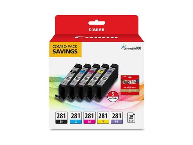 Canon - CLI-281 5-Pack Standard Capacity Ink Cartridges + Photo Paper - Black/Cyan/Magenta/Yellow/Photo Blue - image 2