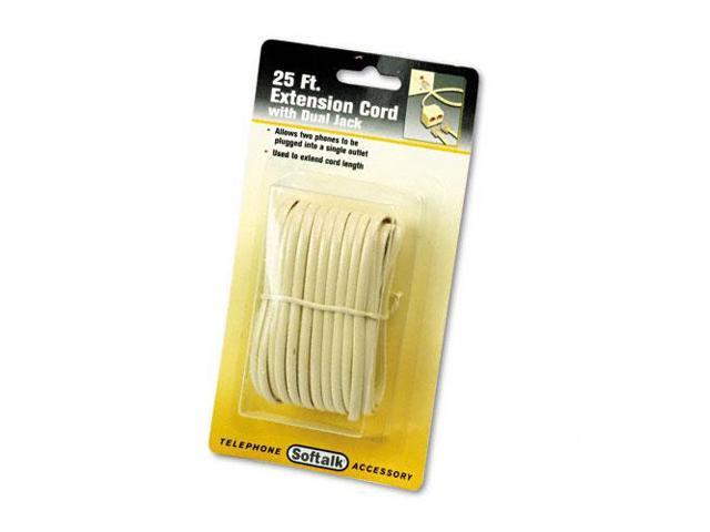 Softalk 04130 Telephone Extension Cord- Plug/Dual Jack- 25 ft.- Almond