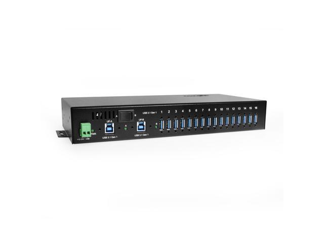 Coolgear 16 Port USB 3.2 Hub with Dual Upstream Ports, Surge Protection, Screw Lock, Rack & DIN Rail Mounting