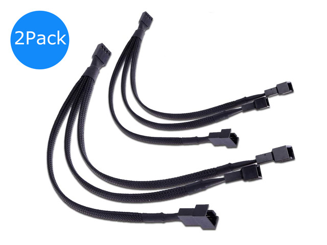 RIITOP PWM Fan Splitter Adapter Cable Sleeved Braided Y Splitter Computer PC 4 Pin Fan Extension Power Cable 1 to 3 Converter 10 inches (2 Pack)