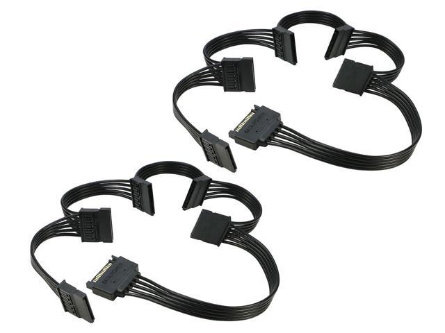 SATA Power Cable Splitter Adpater 600mm (2Pack), RIITOP 5x 15pin Serial ATA Power Cable Splitter 1 to 5, Black
