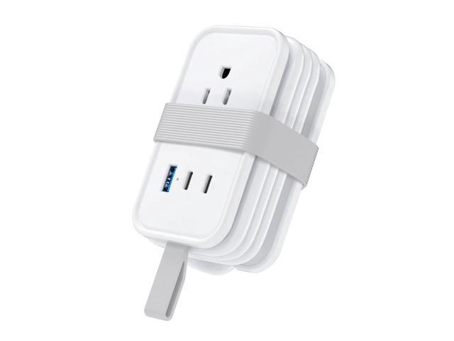 Travel Power Strip with USB-C Ports, 3 AC, 2 USB-C (20W), 1 USB-A, 3.4 ft Wraparound Cord, Flat Plug, Non-Surge Compact Power Strip