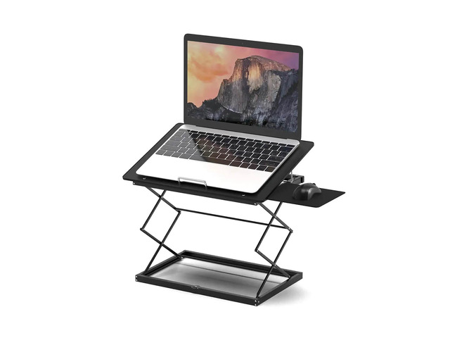 CD4 Adjustable Standing Desk Converter for Laptops with 4 Heights, Tilting Platform and Level Mouse Pad, Black