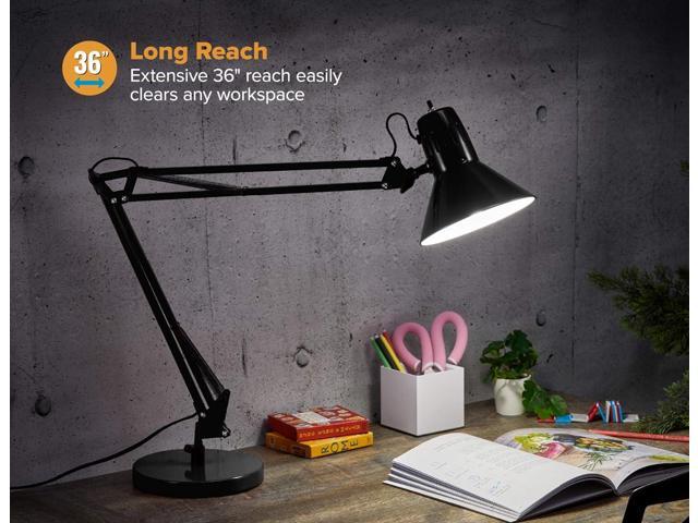 Bostitch Office VLF100D Swing Arm Desk Lamp, Metal, 36' Reach with Multi-Joint Adjustment, Includes Replaceable LED Bulb (VLF), Black