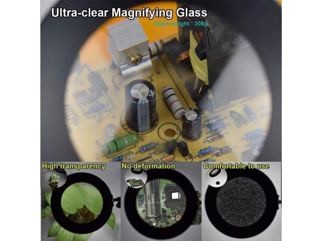 Magnifying Glass Desk Lamp with 3-Section Swing Arm and Big Clamp, Magnifying Glass with Light and Clamp, 8X Wide Desk Magnifier Light for...