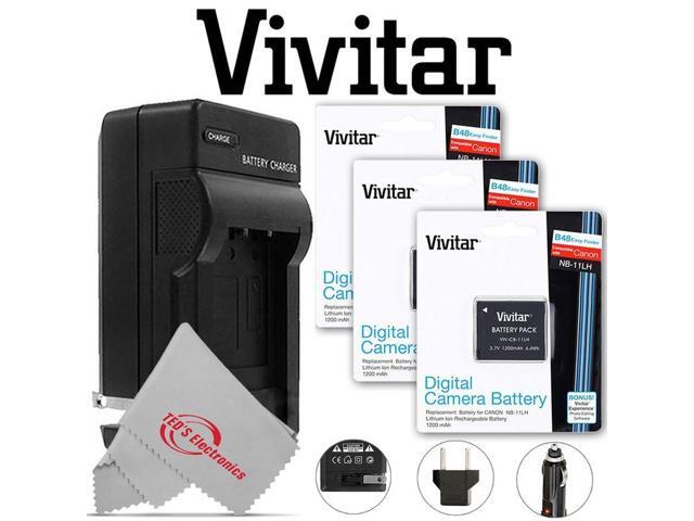 Three Vivitar VIV-CB-11LH Li-On Battery and Battery Charger for Canon NB-11L/NB-11LH
