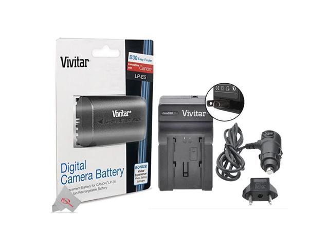 Vivitar VIV-CB-E6 Replacement Battery for Canon LP-E6 + Vivitar LC-E6 Replacement Rapid Charger for Canon LP-E6 For 90D 80D 5D 6D 7D