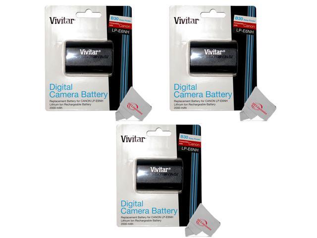 3x Vivitar CBE6NH Canon LP-E6NH Replacement Battery for EOS 90D 80D R R6 R6 5D Mark IV 6D 7D 70D 60D 60Da