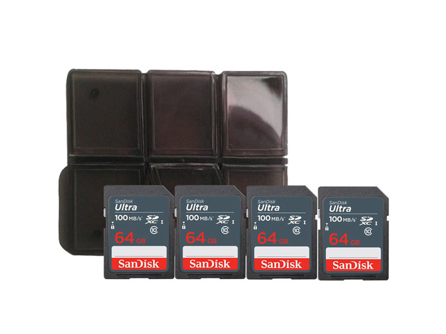 4x SanDisk 64GB Ultra SDXC UHS-I Memory Card + Memory Card Holder