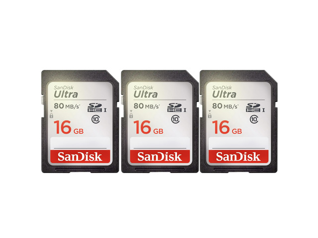 3 Packs SanDisk Ultra 16GB Class 10 SDHC UHS-I Memory Card up to 80MB/s SDSDUNC-016G-GN6IN