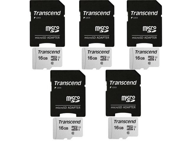 5 Packs Transcend 16GB MicroSD 300s 95MB/s Class 10 Micro SDHC Memory Card with SD Adapter
