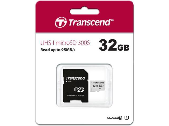 2 Packs Transcend 32GB MicroSD 300s 100MB/s Class 10 Micro SDHC Memory Card with SD Adapter