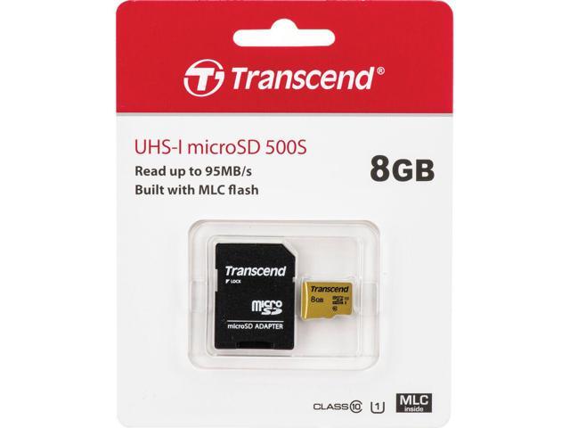 2 Packs Transcend 8GB UHS-1 Class 10 micro SD 500S Read up to 95MB/s Built with MLC Flash Memory Card with SD Adapter
