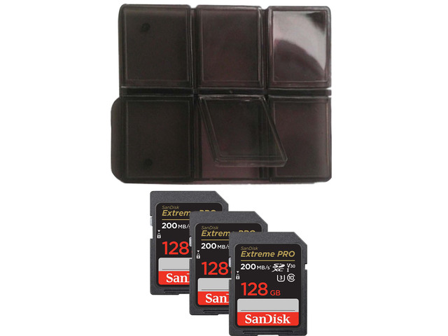 SanDisk Extreme Pro 128GB SDXC UHS-I V30 200MB/s Class 10 Memory Card - 3 Count + Memory Card Holder