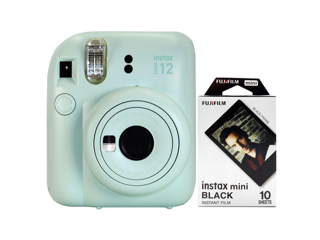 FUJIFILM INSTAX MINI 12 Instant Film Camera (Mint Green) with Instax Mini Instant Film (Black, 10 Exp)