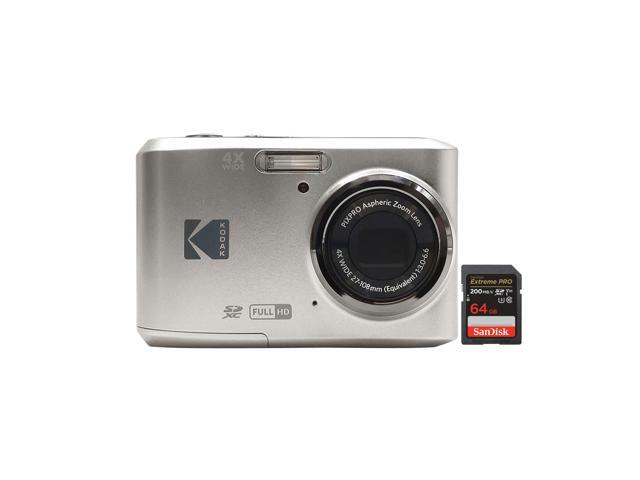 Kodak Pixpro FZ45 Portable 16MP Digital Camera (Silver) with Sandisk 64GB Extreme PRO SDXC UHS-I Memory Card