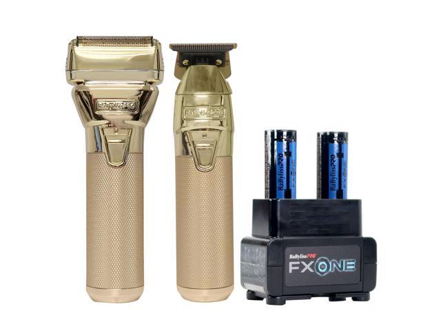 BaByliss Pro FXONE GoldFX Trimmer & Foil Shaver FX1FSTGTO with FXONE Dual-Charging Prepack [2 Batteries, 1 Charging Stand]