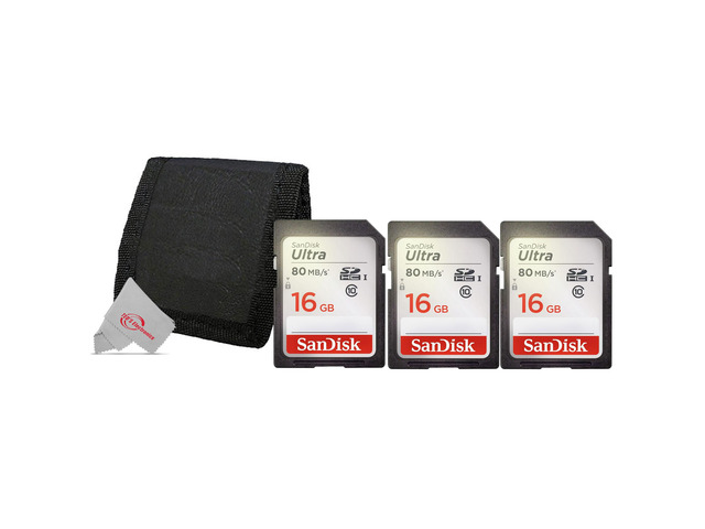 3x SanDisk Ultra 16GB Class 10 SDHC UHS-I Memory Card up to 80MB/s SDSDUNC-016G-GN6IN + Card Wallet