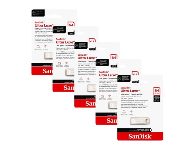 SanDisk Ultra Luxe USB Type-C 64GB Flash Drive - Up to 300MB/s 5-Pack