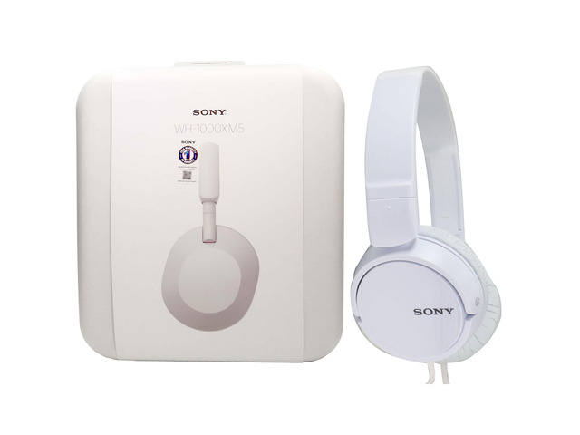 Sony WH-1000XM5 Noise-Canceling Wireless Over-Ear Headphones (Silver) with Sony MDR-ZX110 On-Ear Wired Headphones (White)