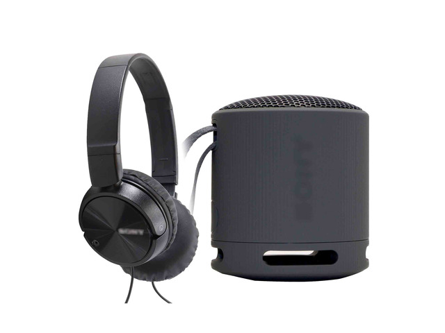 Sony XB100 Portable Waterproof Bluetooth Speaker (Black) with On-Ear Wired Headphones (Black)