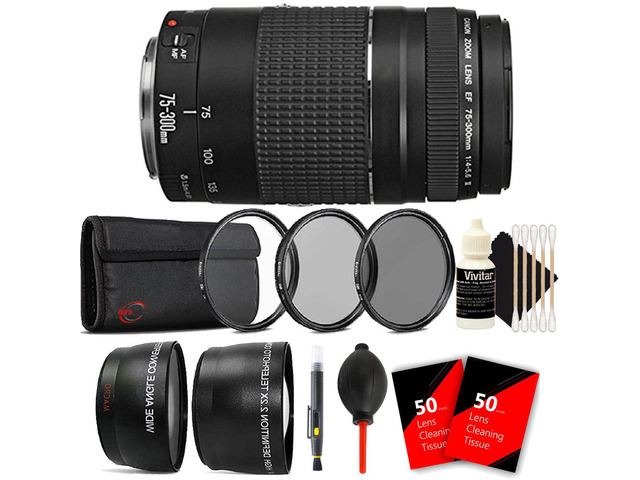 Canon EF 75-300mm f/4-5.6 III Lens + 58mm Macro Filter Deluxe Accessory Kit for Canon EOS 750D 760D 650D 600D