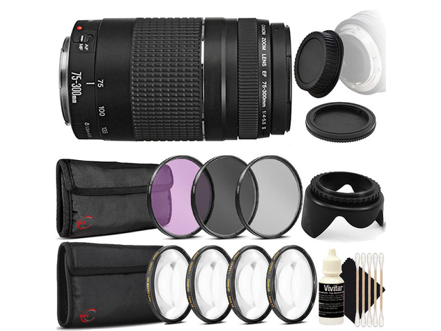 Canon EF 75-300mm f/4-5.6 III Lens + 3pc Filter Deluxe Accessory Kit for Canon EOS 750D 760D 650D 600D