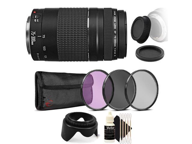 Canon EF 75-300mm f/4-5.6 III Lens + 3pc Filter Kit Deluxe Accessories for Canon EOS 750D 760D 650D 600D
