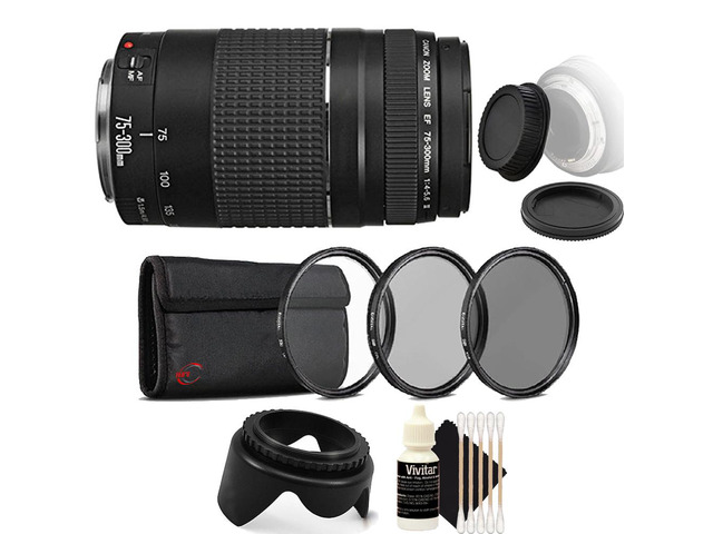 Canon EF 75-300mm f/4-5.6 III Lens + UV CPL Filter Kit Deluxe Accessories for Canon EOS 750D 760D 650D 600D