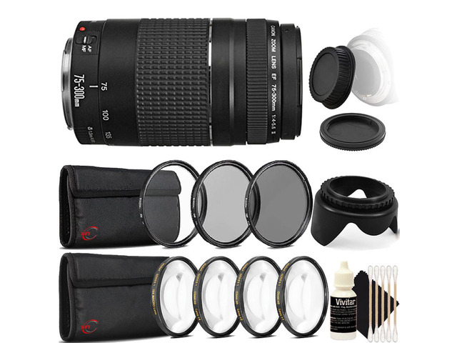 Canon EF 75-300mm f/4-5.6 III Lens + UV CPL Filter Deluxe Accessory Kit for Canon EOS 750D 760D 650D 600D